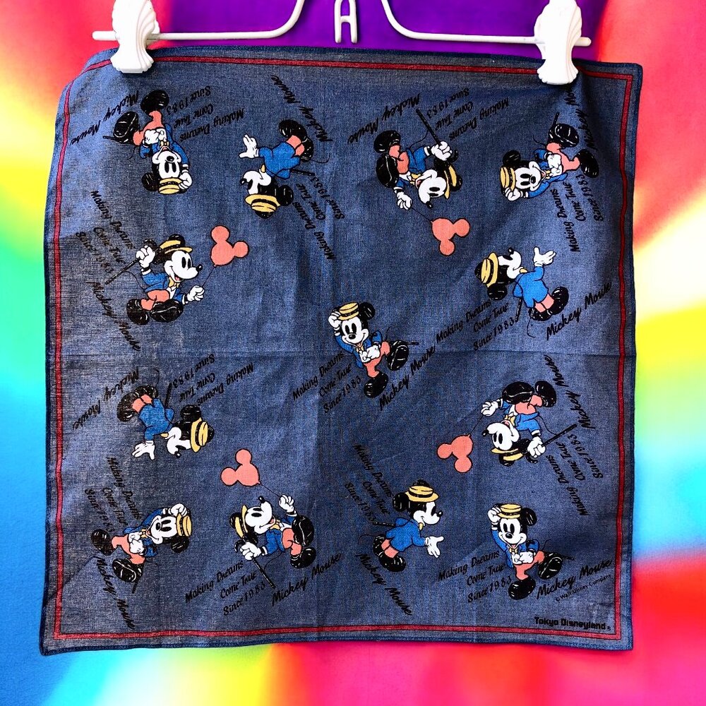 Tokyo Disneyland Mickey Mouse Square Hankerchief DREAMS COME TRUE Since 1983